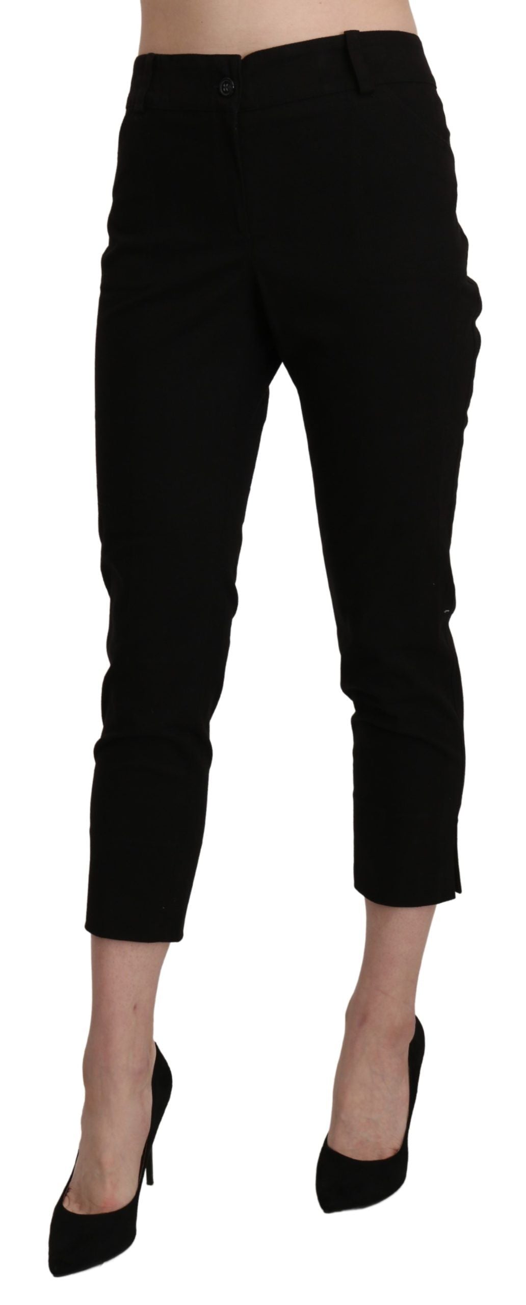 Elegante zwarte cropped broek met hoge taille