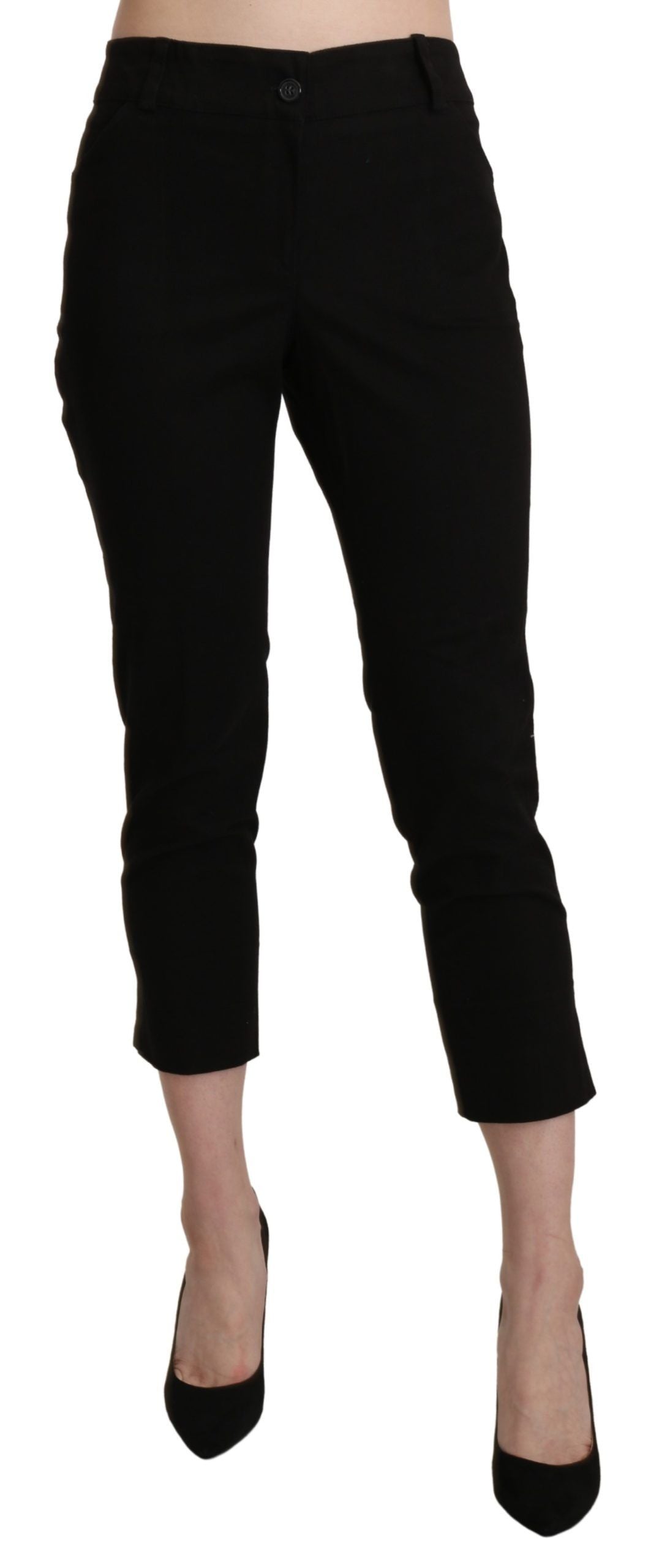 Elegante zwarte cropped broek met hoge taille