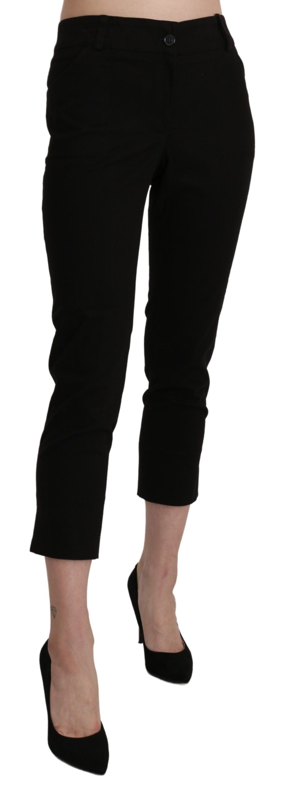 Elegante zwarte cropped broek met hoge taille