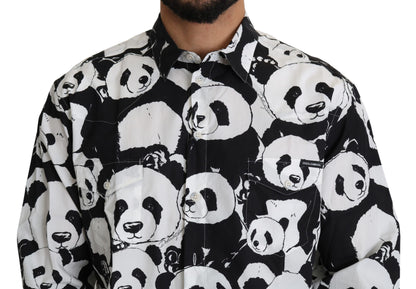 Panda Print Puur Katoenen Shirt - Zwart Wit