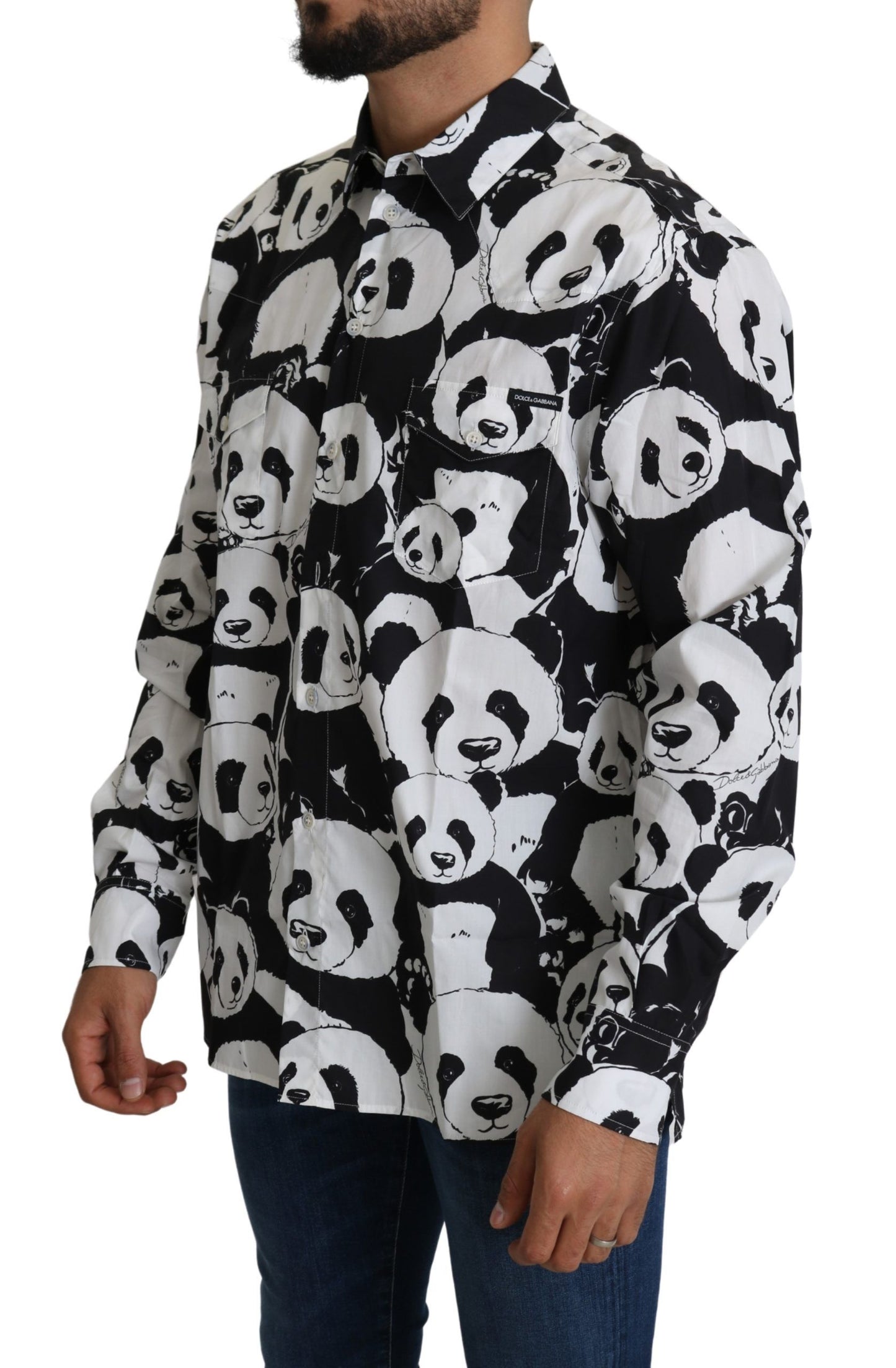 Panda Print Puur Katoenen Shirt - Zwart Wit