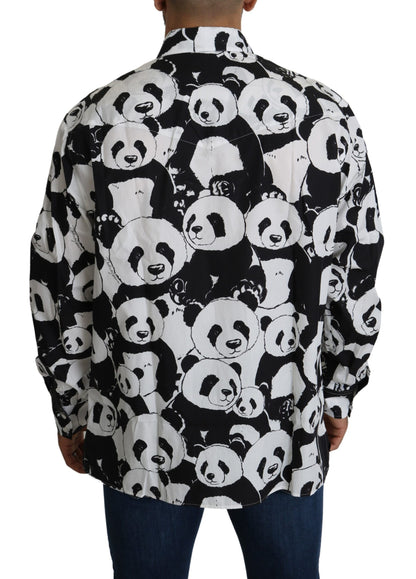 Panda Print Puur Katoenen Shirt - Zwart Wit