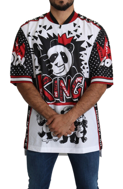 Chic wit King Panda print T-shirt met ritskraag