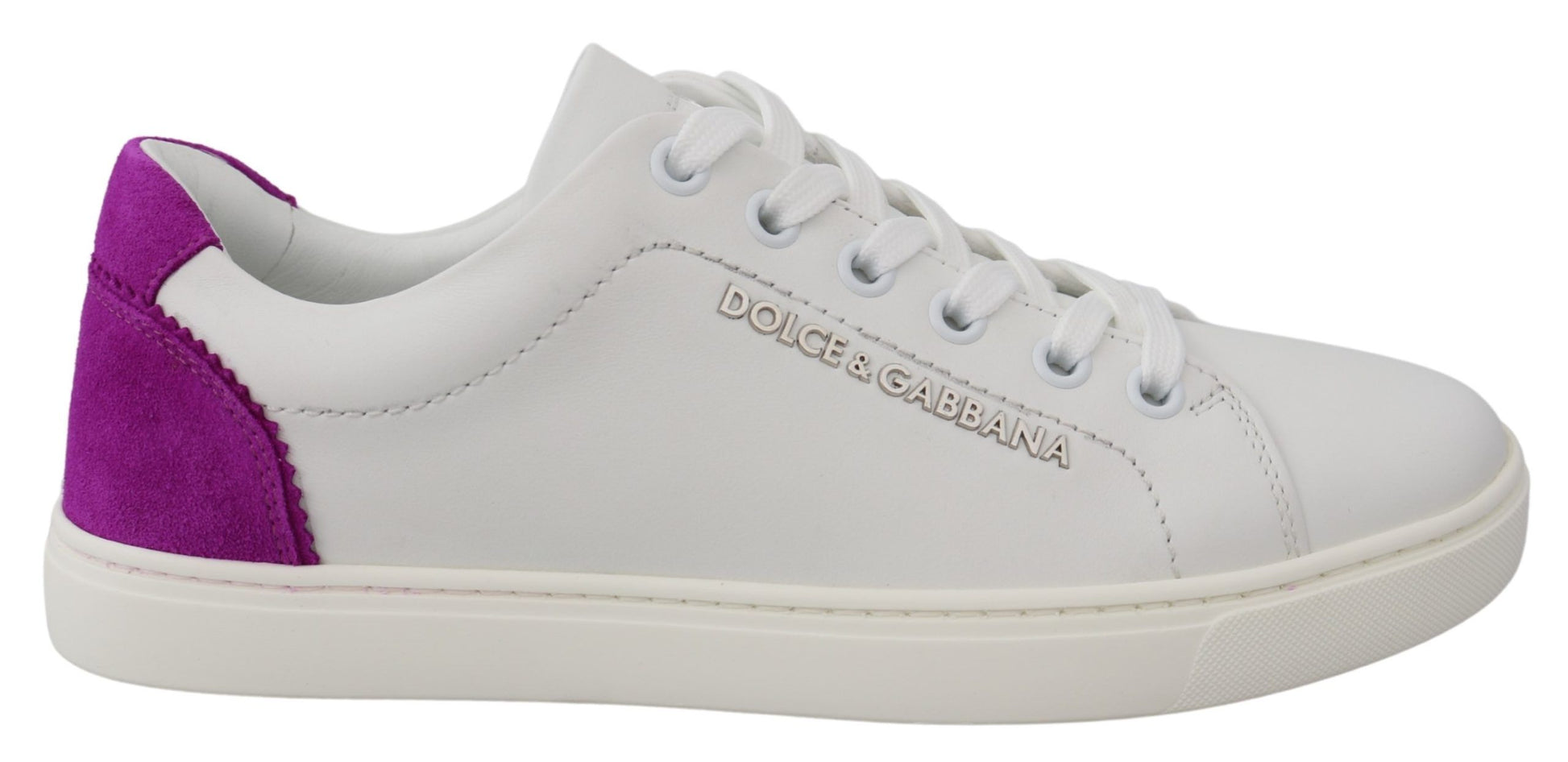 Chique witte leren sneakers met paarse accenten