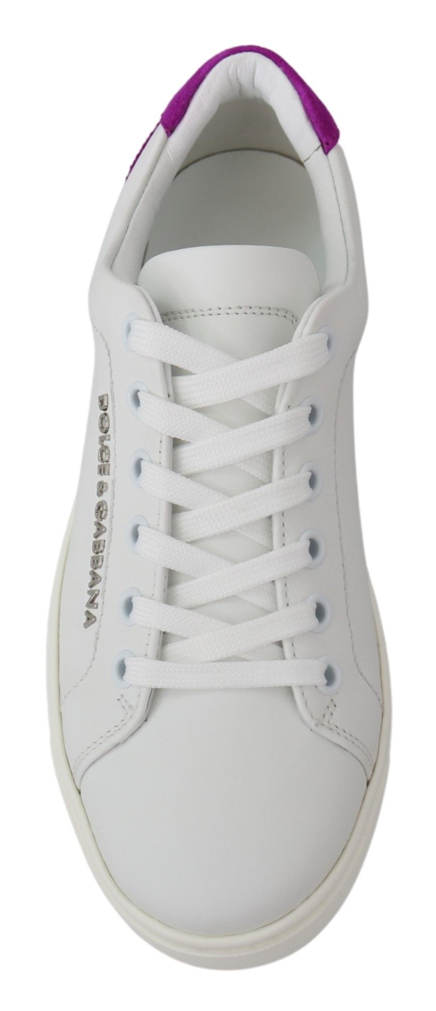 Chique witte leren sneakers met paarse accenten