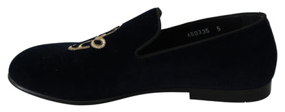 Elegante blauwe geborduurde loafers