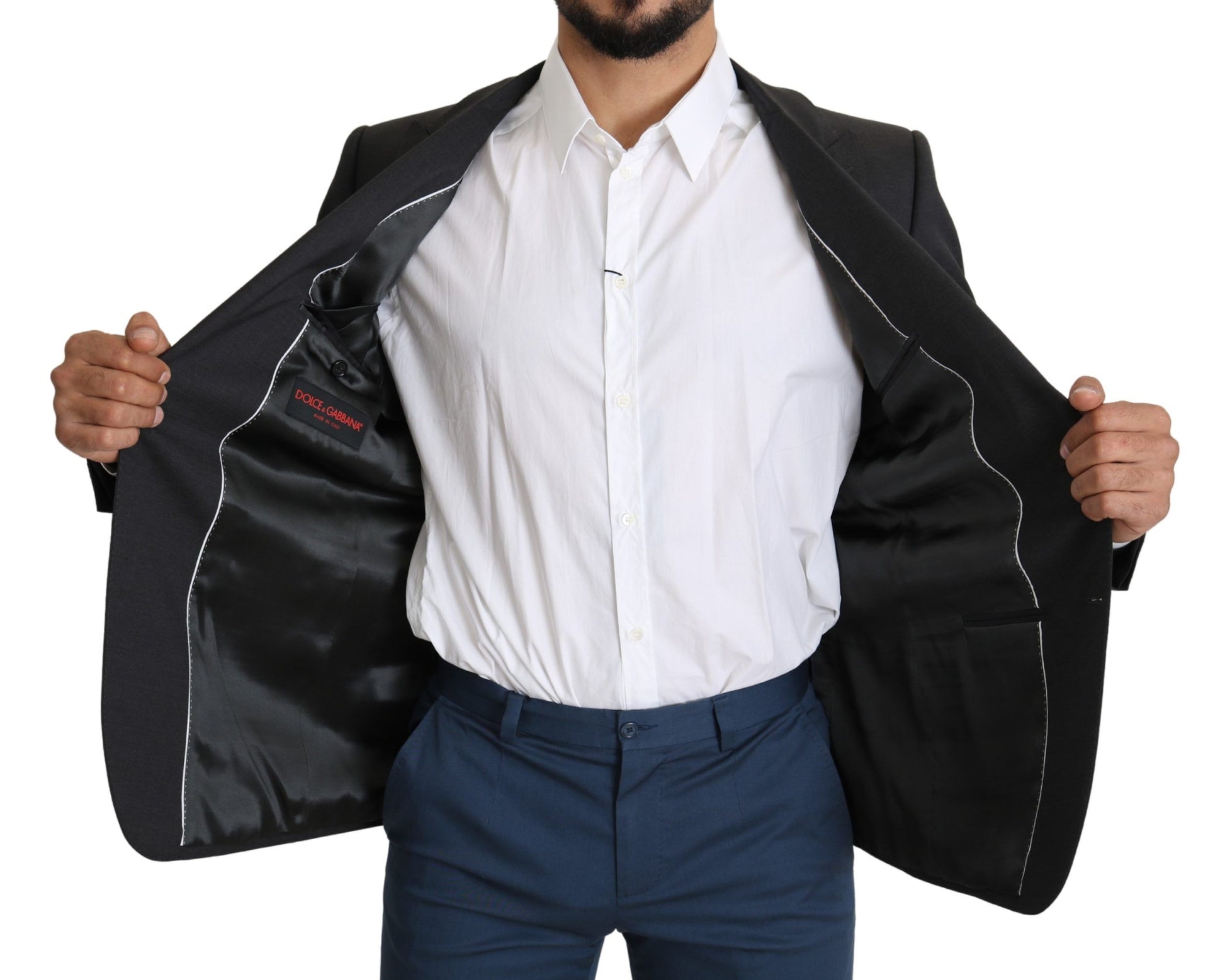 Elegante grijze wollen zijdemix slim fit blazer