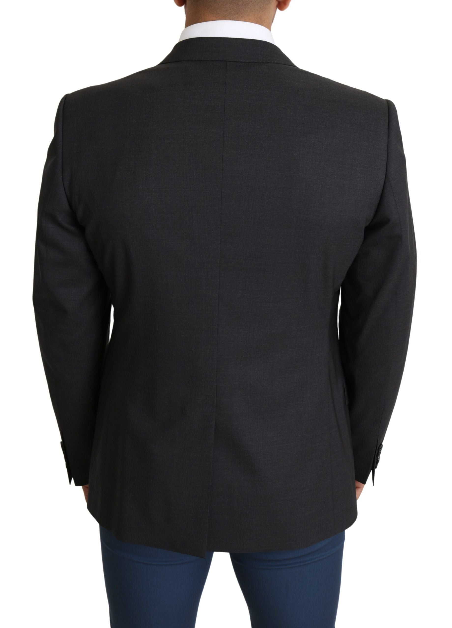 Elegante grijze wollen zijdemix slim fit blazer