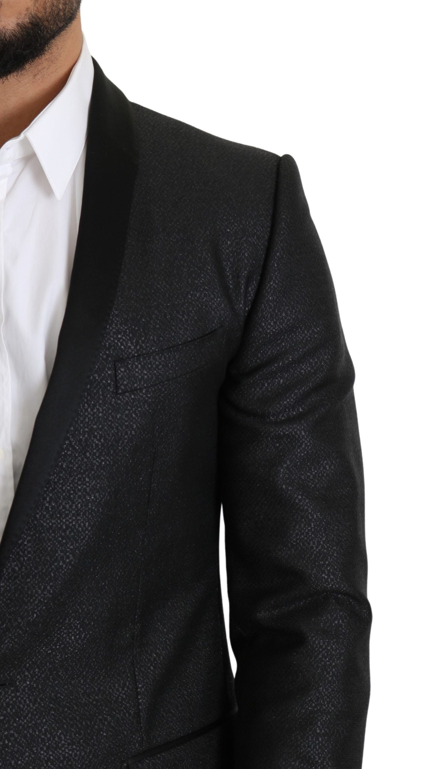 Elegante zwarte jacquard slim fit blazer