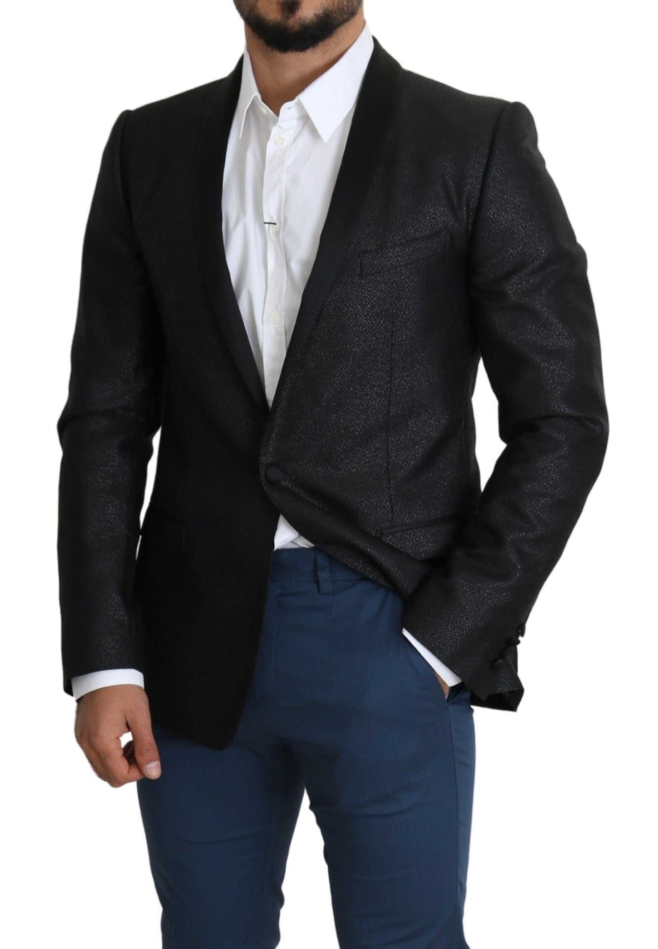 Elegante zwarte jacquard slim fit blazer