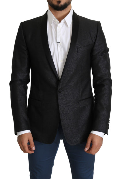 Elegante zwarte jacquard slim fit blazer