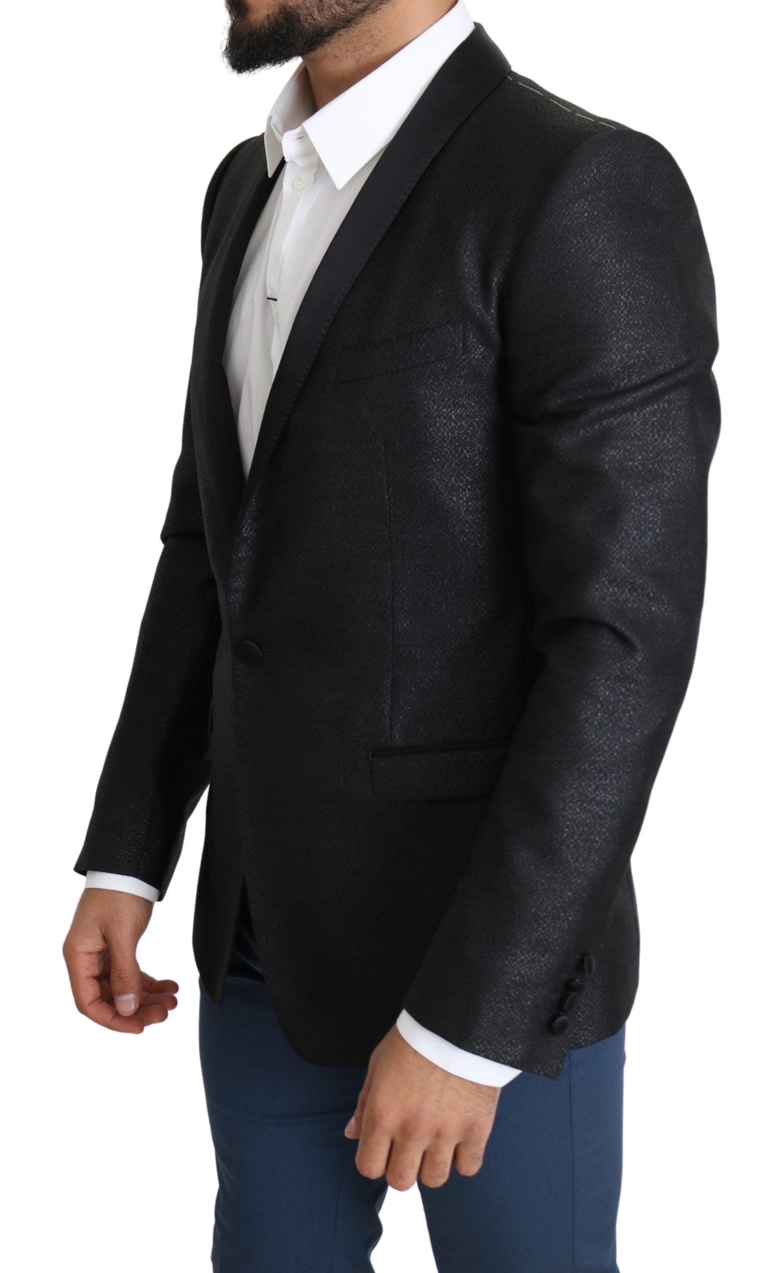 Elegante zwarte jacquard slim fit blazer