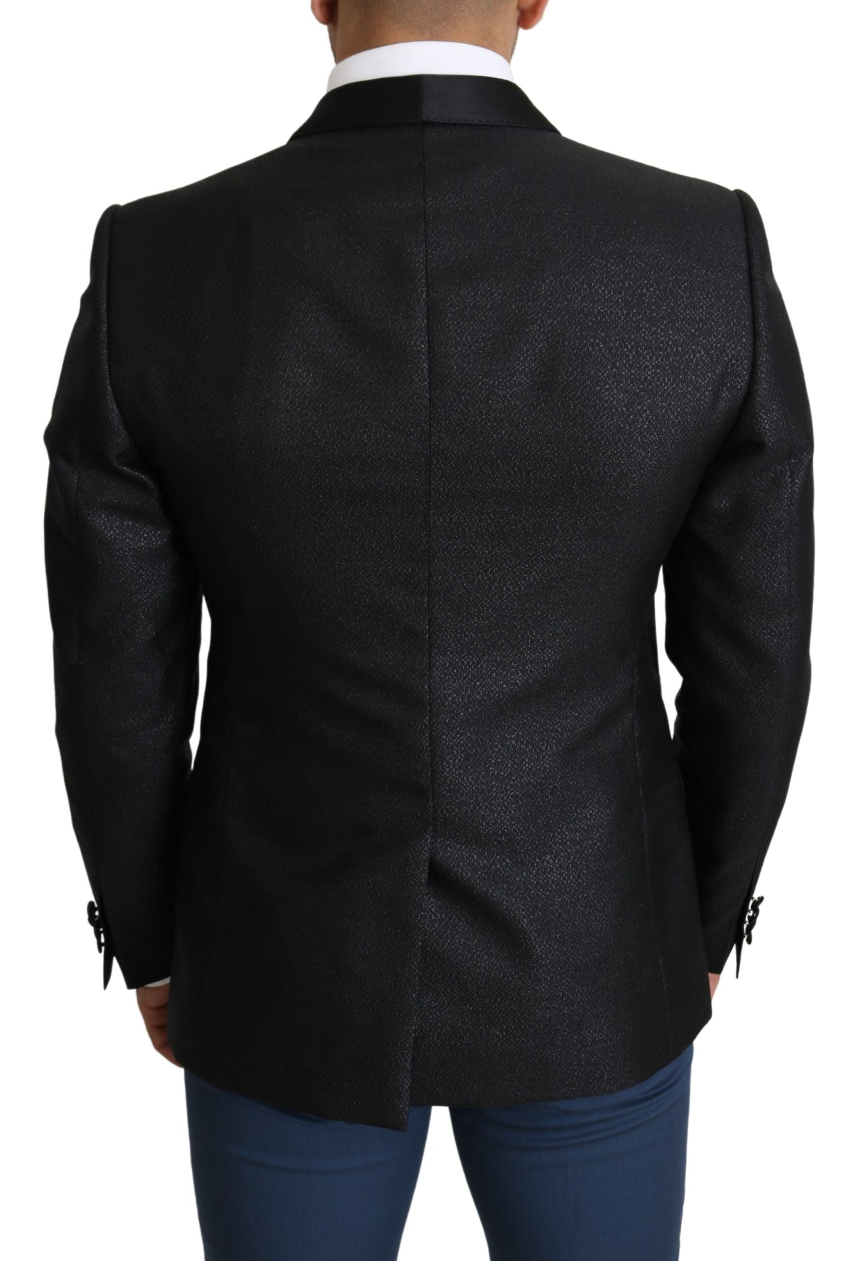 Elegante zwarte jacquard slim fit blazer