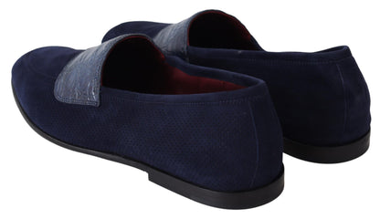 Elegante blauwe suède leren loafers