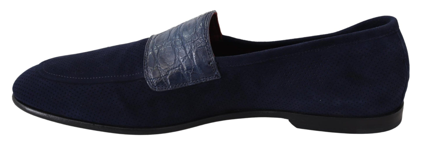 Elegante blauwe suède leren loafers