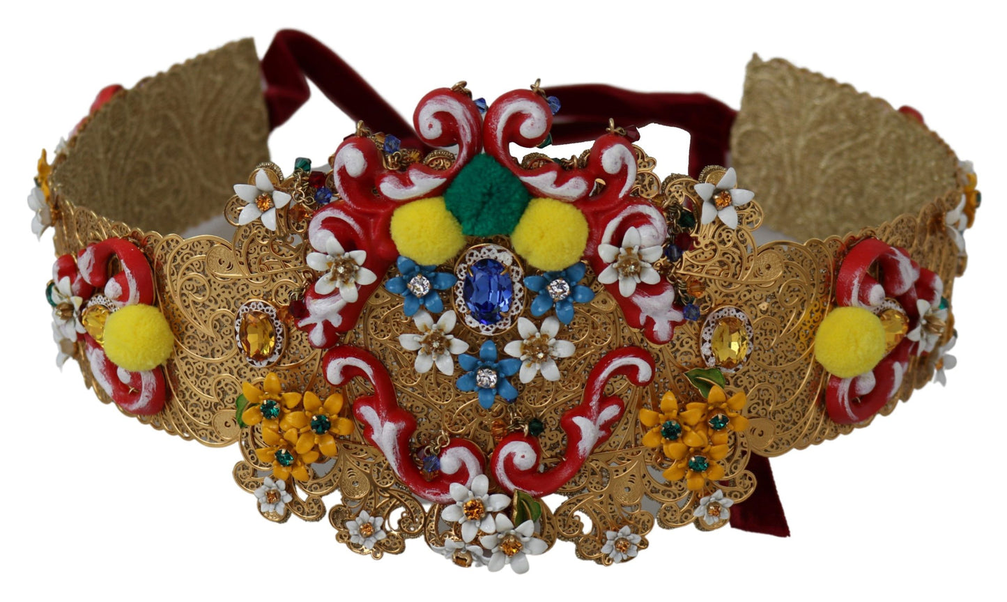 Gold-Tone Floral Crystal Waist Belt