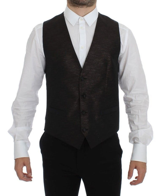 Elegante bruine zwarte wolmix jurk vest