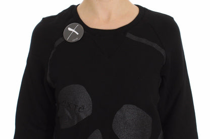 Chic Skull Motif Crew-Neck Cotton Sweater