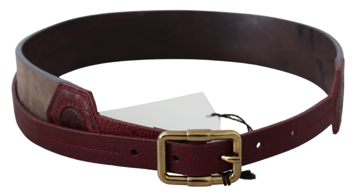 Elegante bruine leren riem met gouden gesp