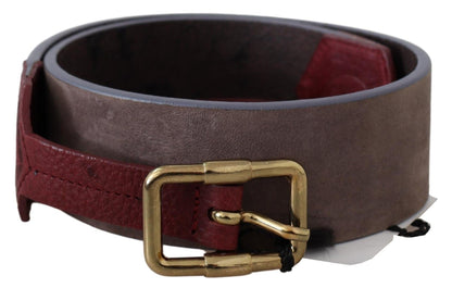 Elegante bruine leren riem met gouden gesp