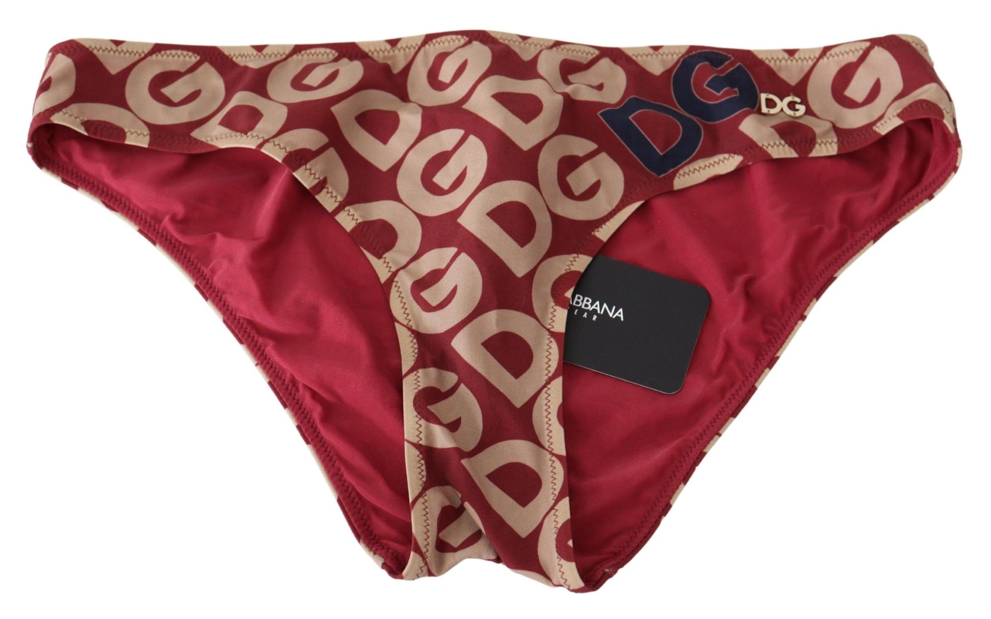 Chic Maroon Beige Logo Print Bikinibroekje