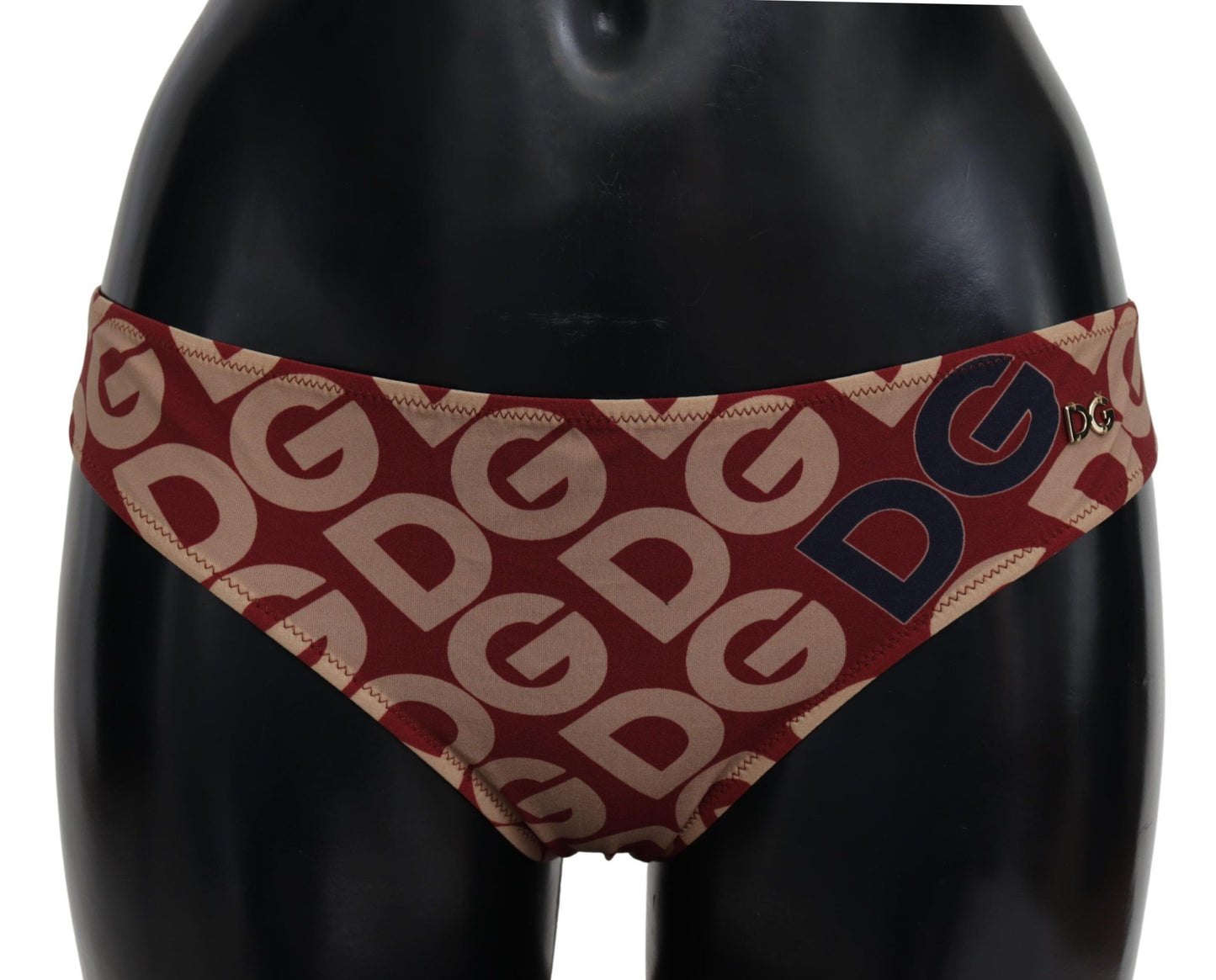 Chic Maroon Beige Logo Print Bikinibroekje