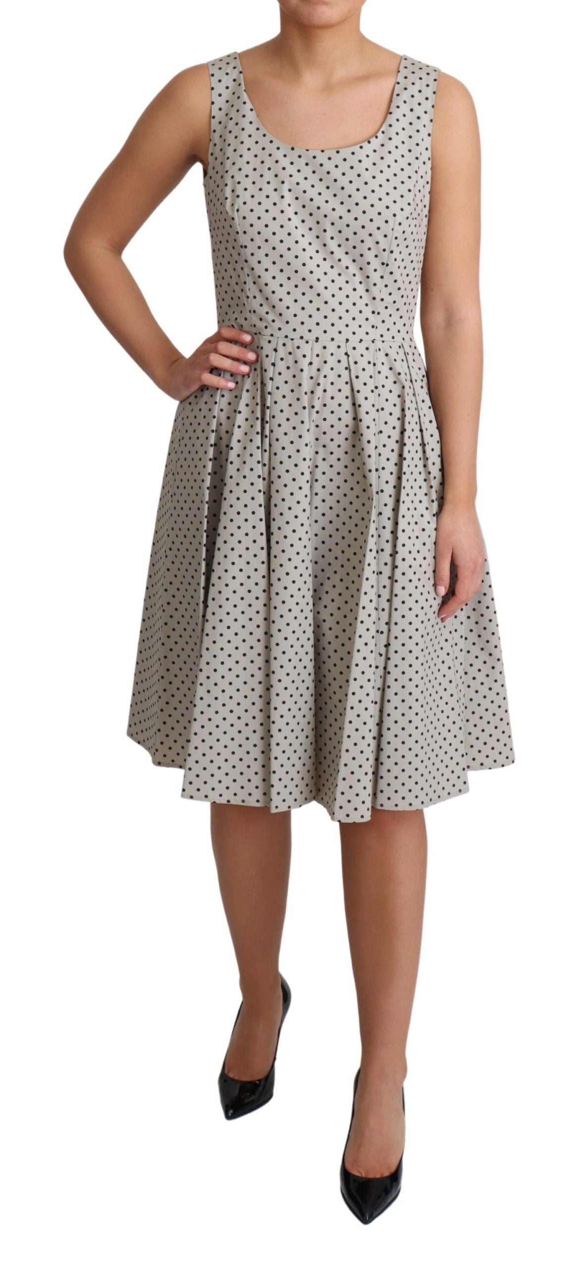 Polka-Dotted Beige Mouwloze A-lijn Jurk