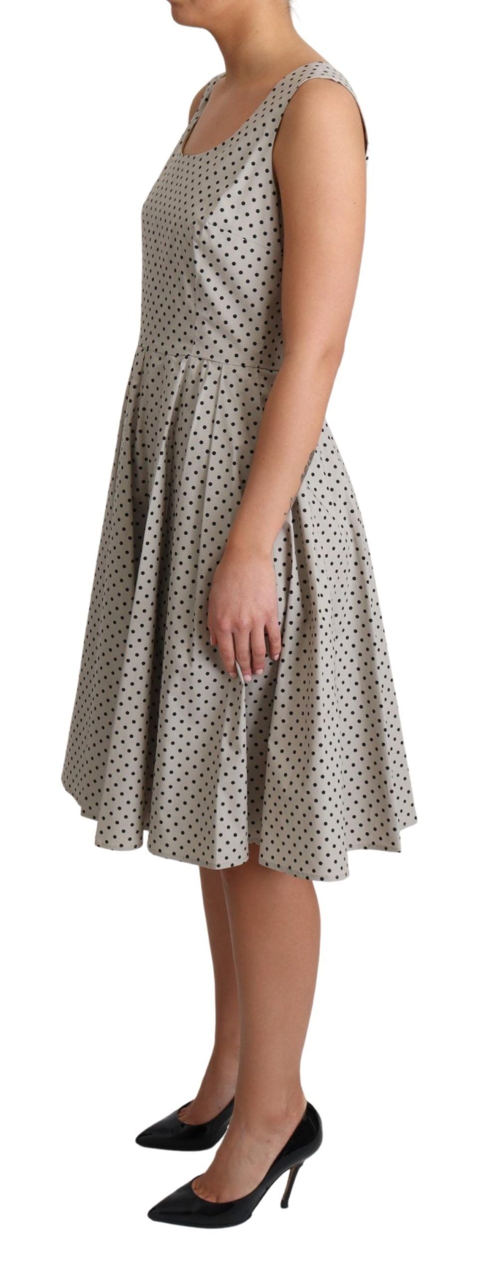 Polka-Dotted Beige Mouwloze A-lijn Jurk