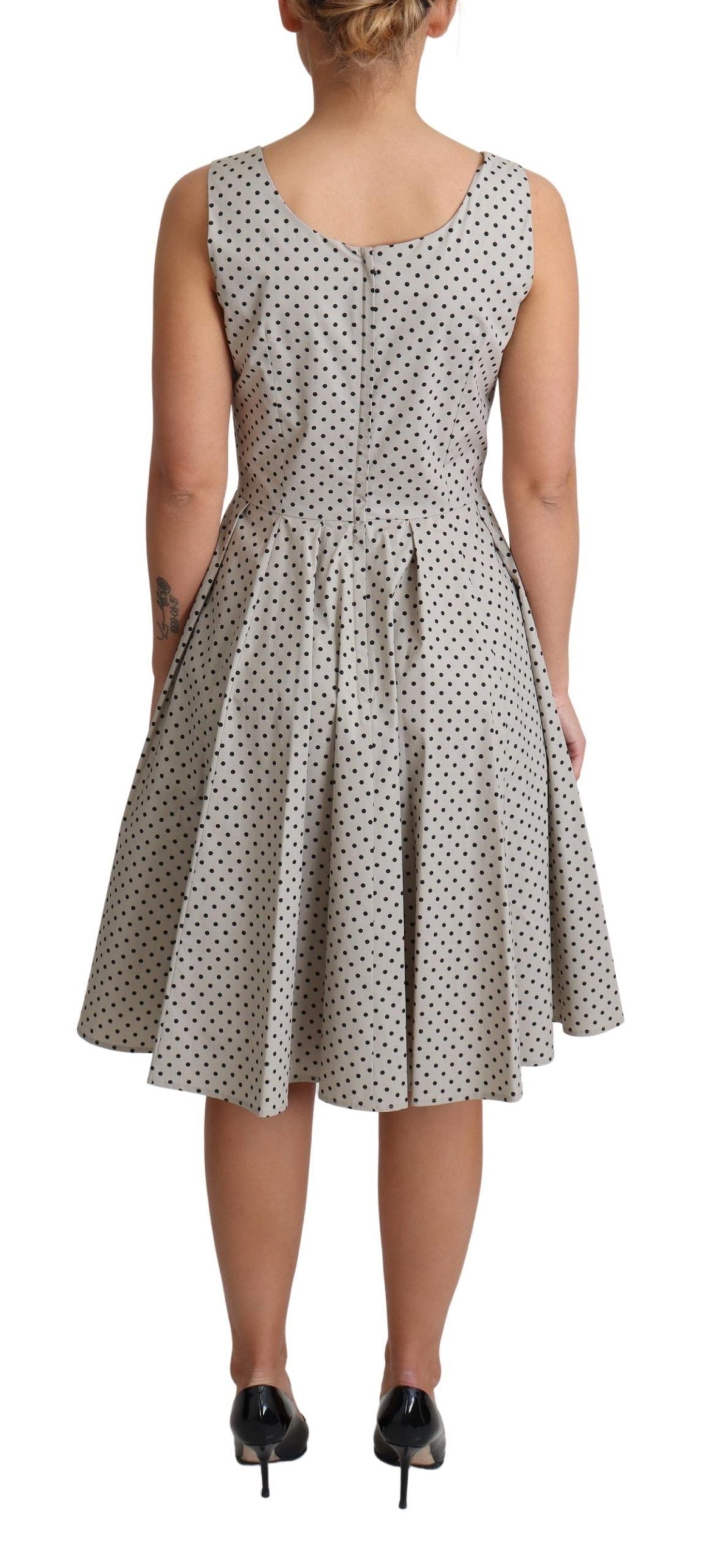 Polka-Dotted Beige Mouwloze A-lijn Jurk