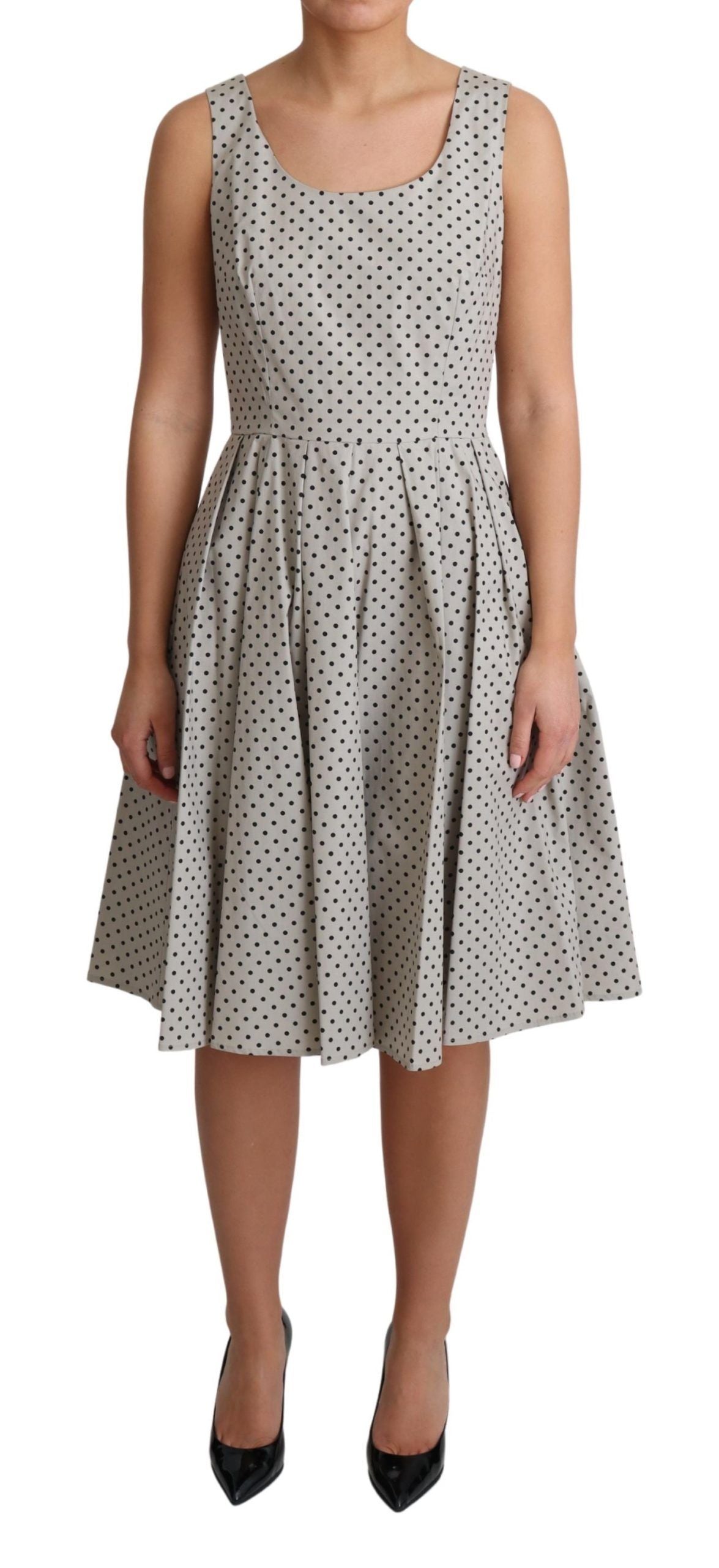 Polka-Dotted Beige Mouwloze A-lijn Jurk