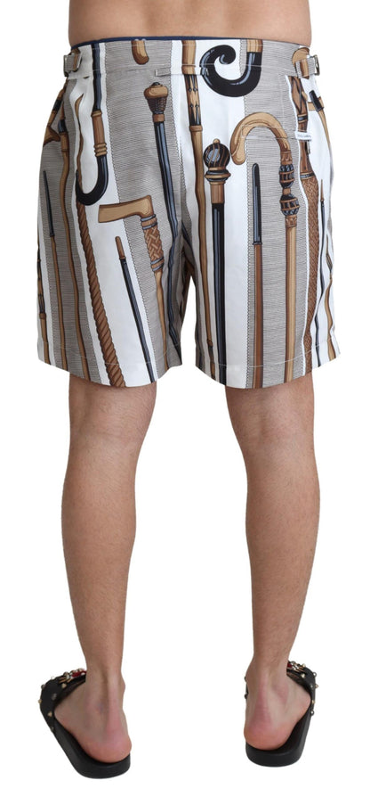 Elegante witte veelkleurige zwemshorts