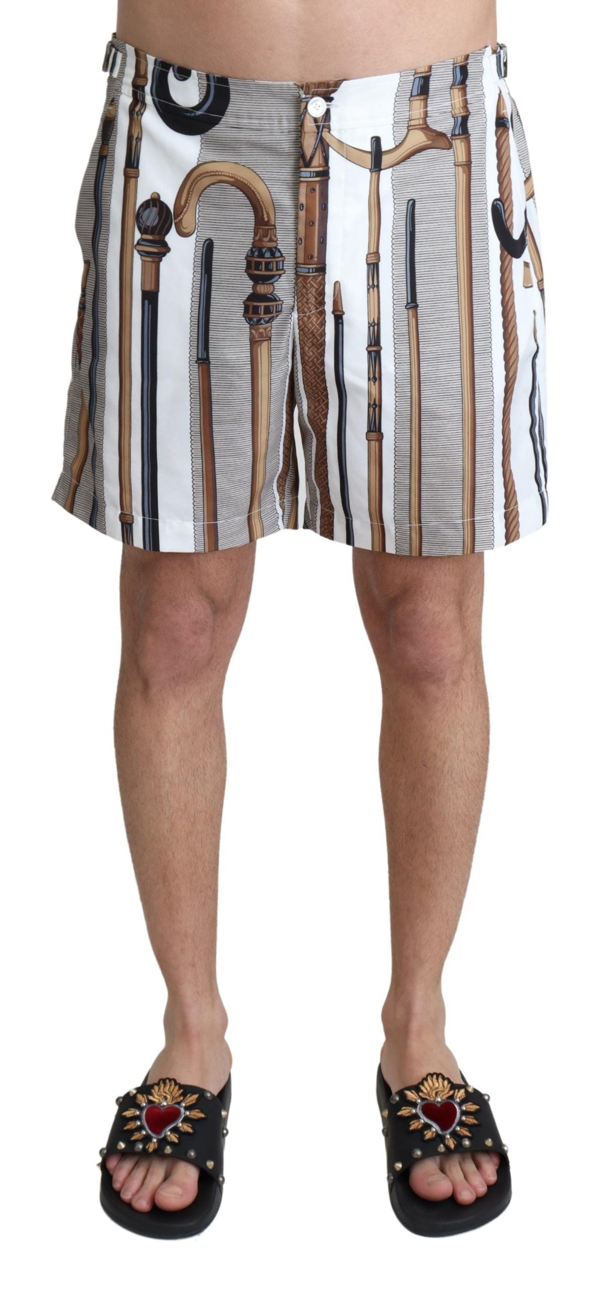 Elegante witte veelkleurige zwemshorts