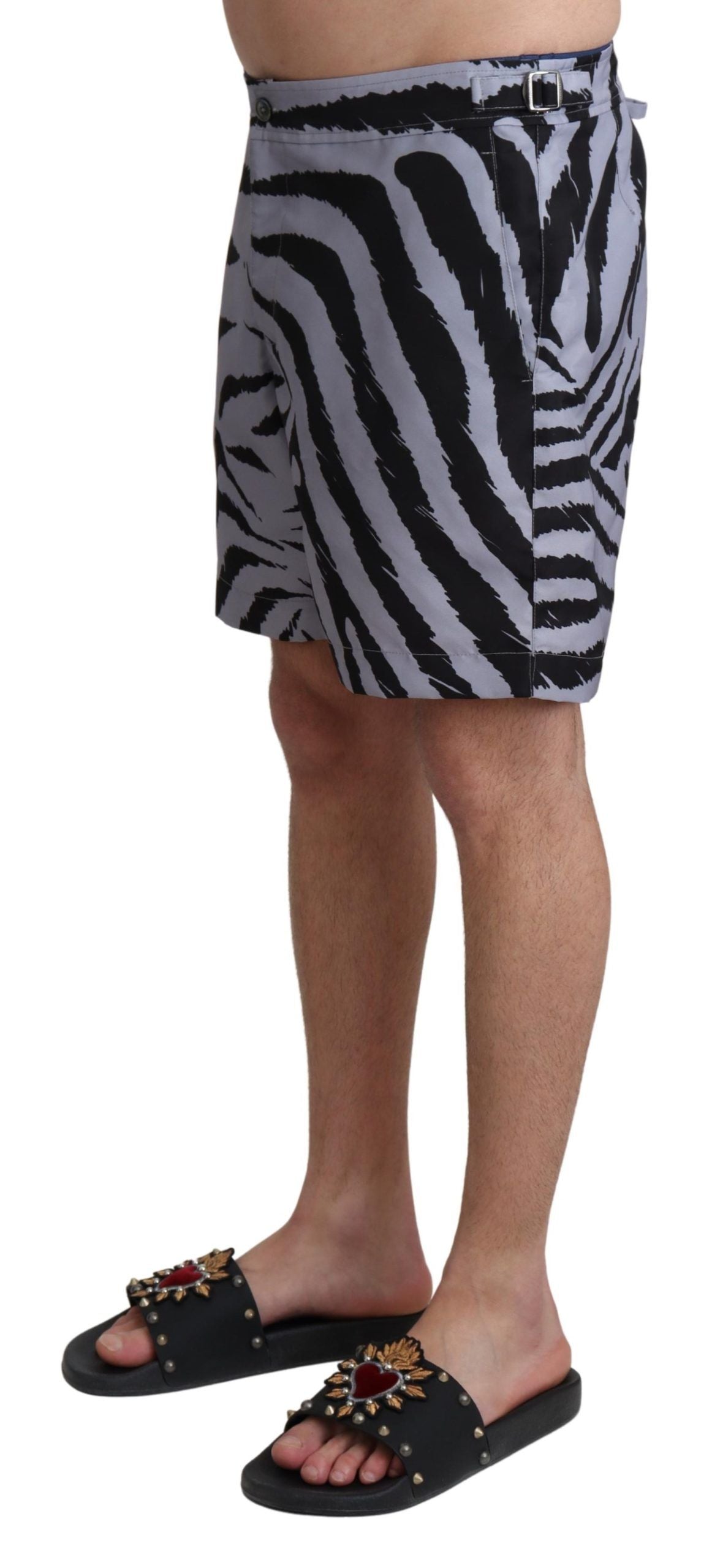 Elegant Gray Zebra Print Swim Trunks