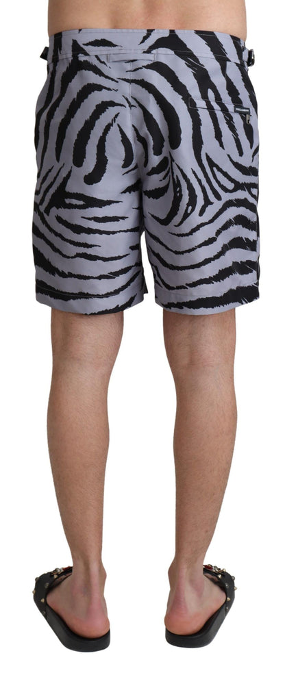 Elegant Gray Zebra Print Swim Trunks