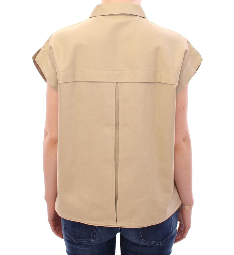 Mouwloos beige katoenen tanktopje met broches