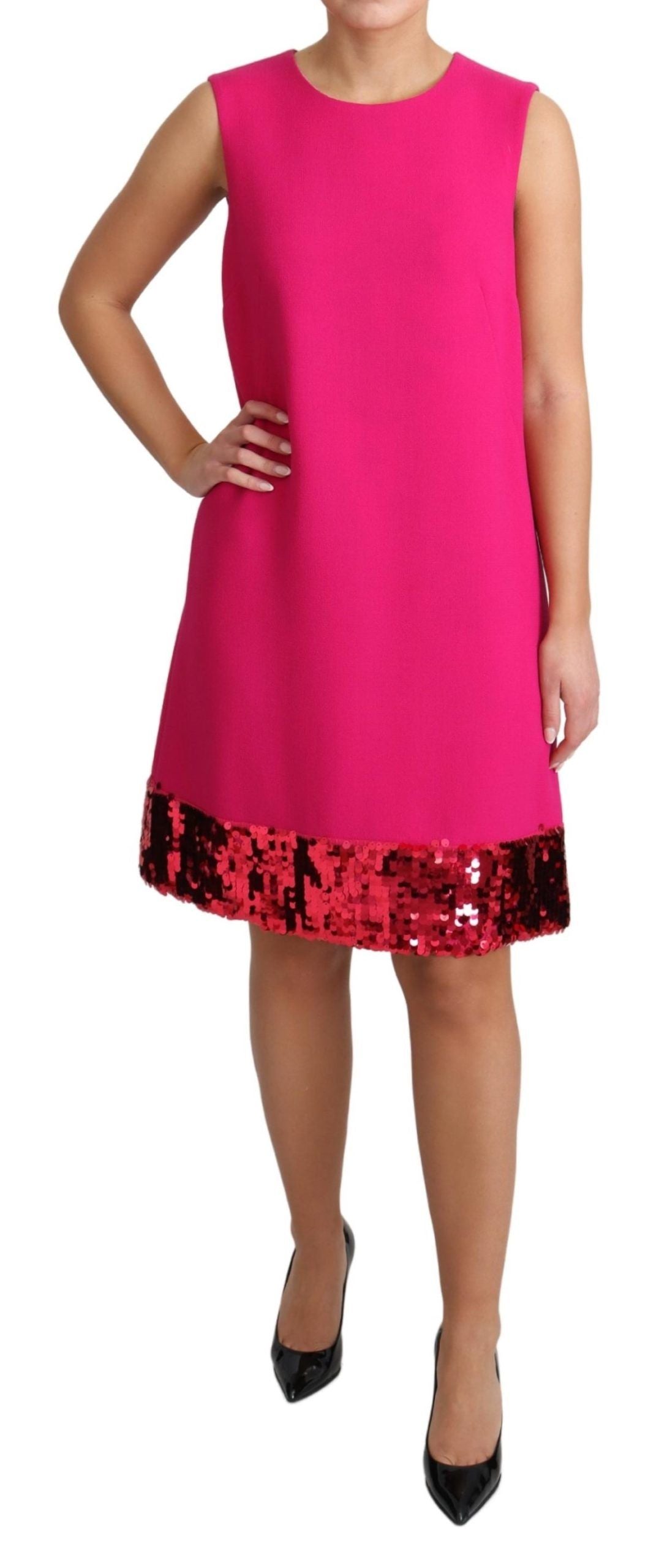 Elegante Fuchsia Pailletten Wolmix Shift Jurk