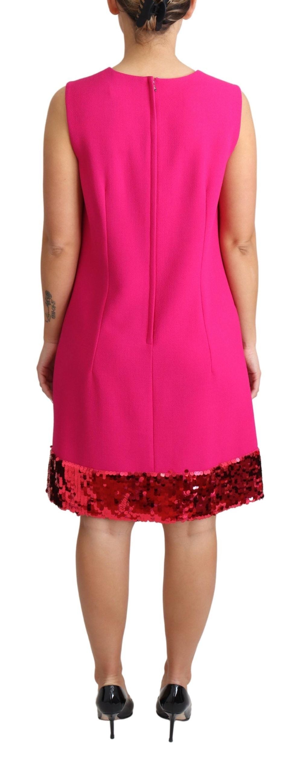 Elegante Fuchsia Pailletten Wolmix Shift Jurk