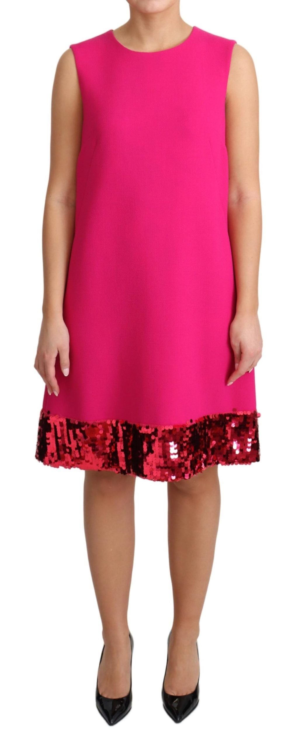 Elegante Fuchsia Pailletten Wolmix Shift Jurk