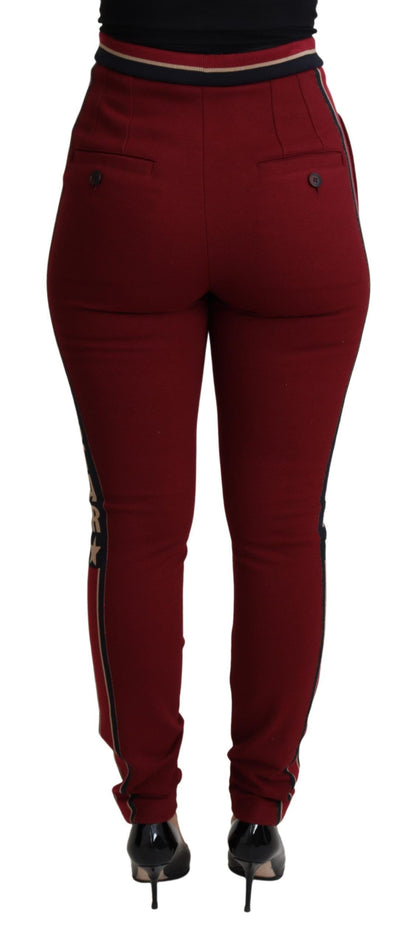 Rode skinny broek met hoge taille en borduursel