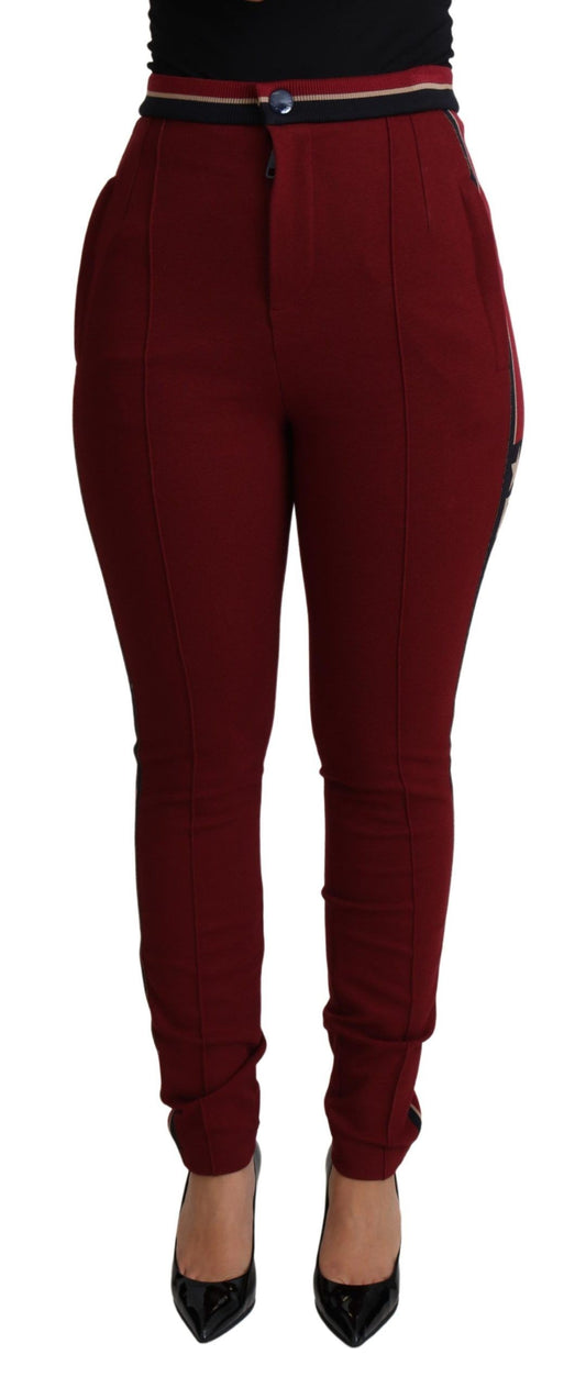 Rode skinny broek met hoge taille en borduursel