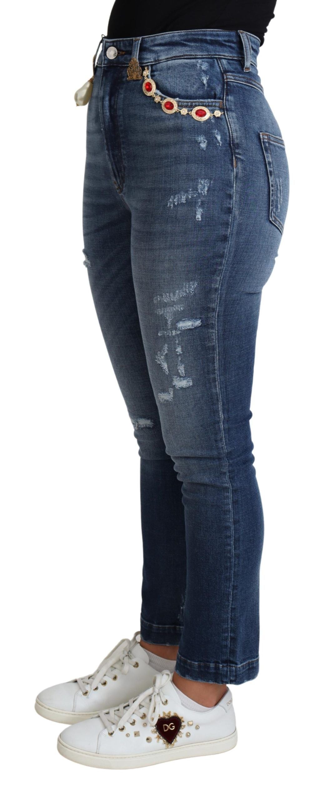 Versierde skinny denim jeans met hoge taille