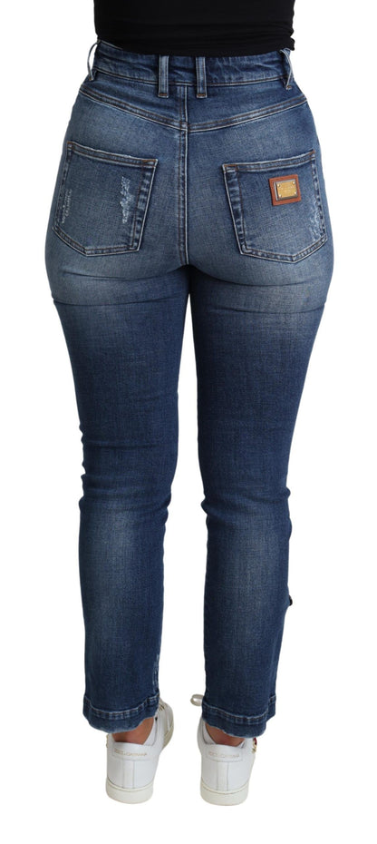 Versierde skinny denim jeans met hoge taille