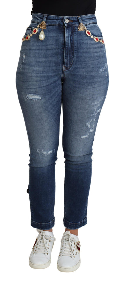 Versierde skinny denim jeans met hoge taille