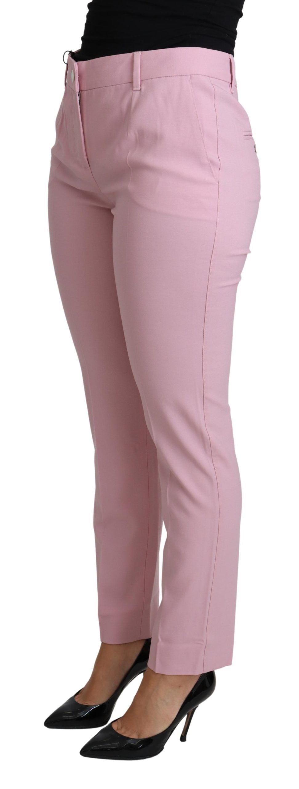 Elegante roze wollen broek met hoge taille