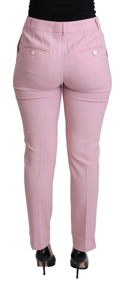 Elegante roze wollen broek met hoge taille