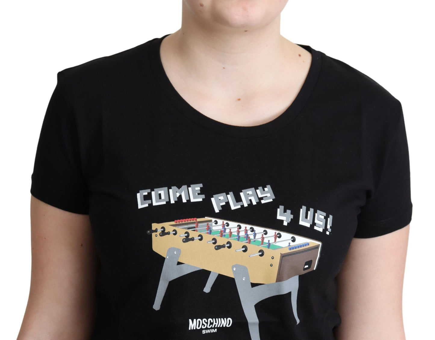 Chique zwarte katoenen T-shirt met speelse print