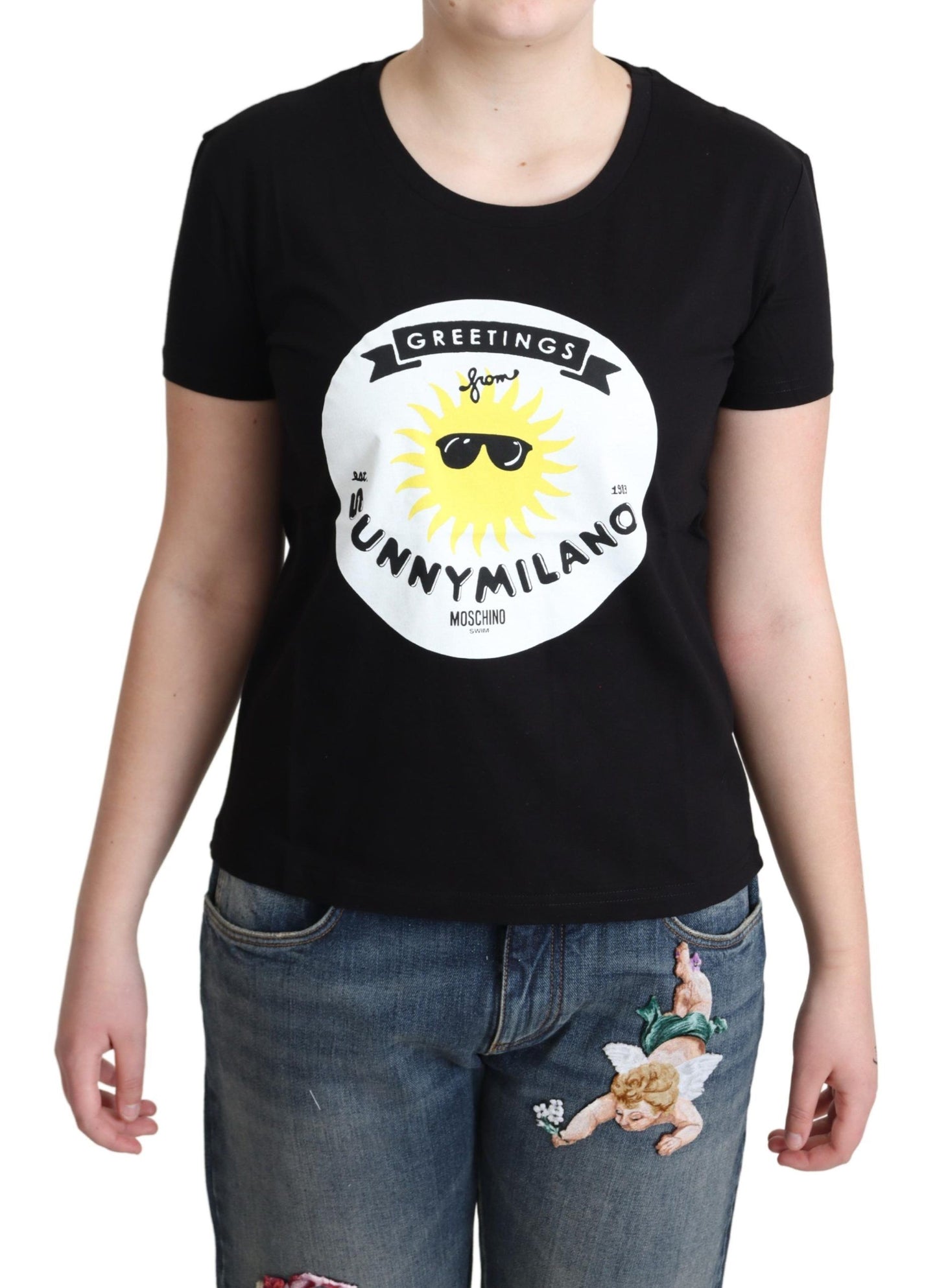 Chique Moschino katoenen T-shirt met Milano-print