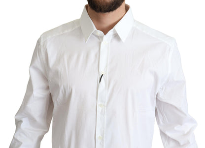 Elegant White Cotton Stretch Dress Shirt