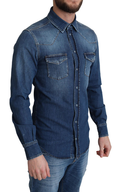 Elegante denim casual overhemd met lange mouwen