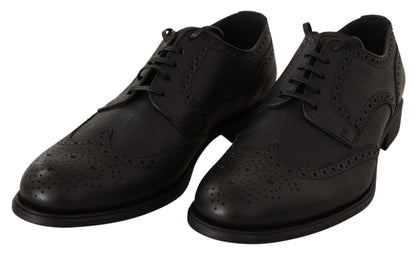 Elegante zwarte leren derby wingtip schoenen